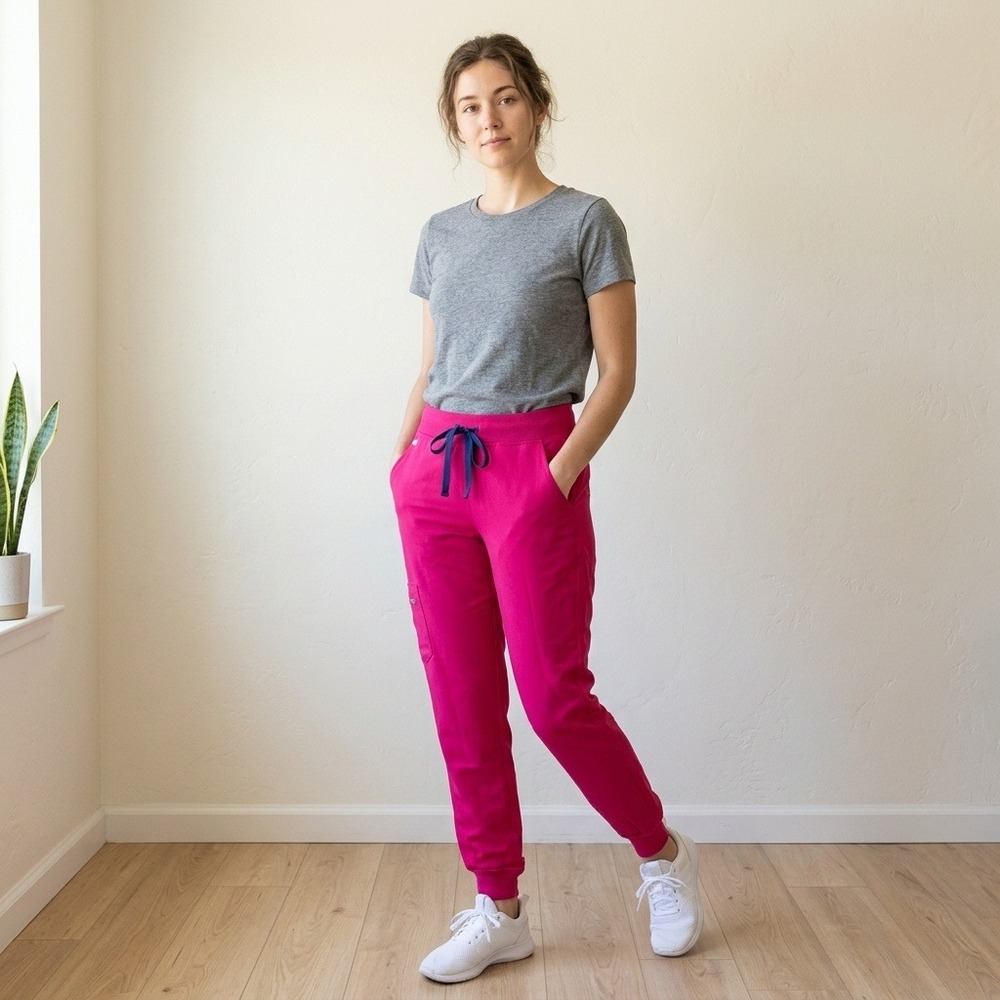 FIGS Women Zamora Jogger Pants Medium Ultra Rose Pink High Waist Cargo Scrub
